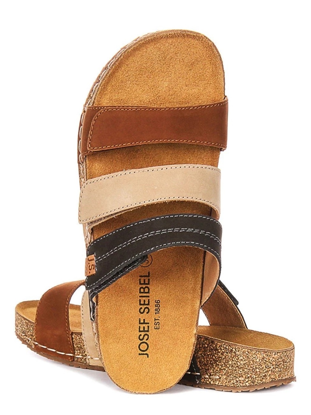 Josef Seibel Women's Three-Strip Cork Slide Sandal - Brown/Beige/Black